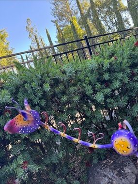 Handcrafted Whimsical Purple and Yellow Garden Sculpture or Stake